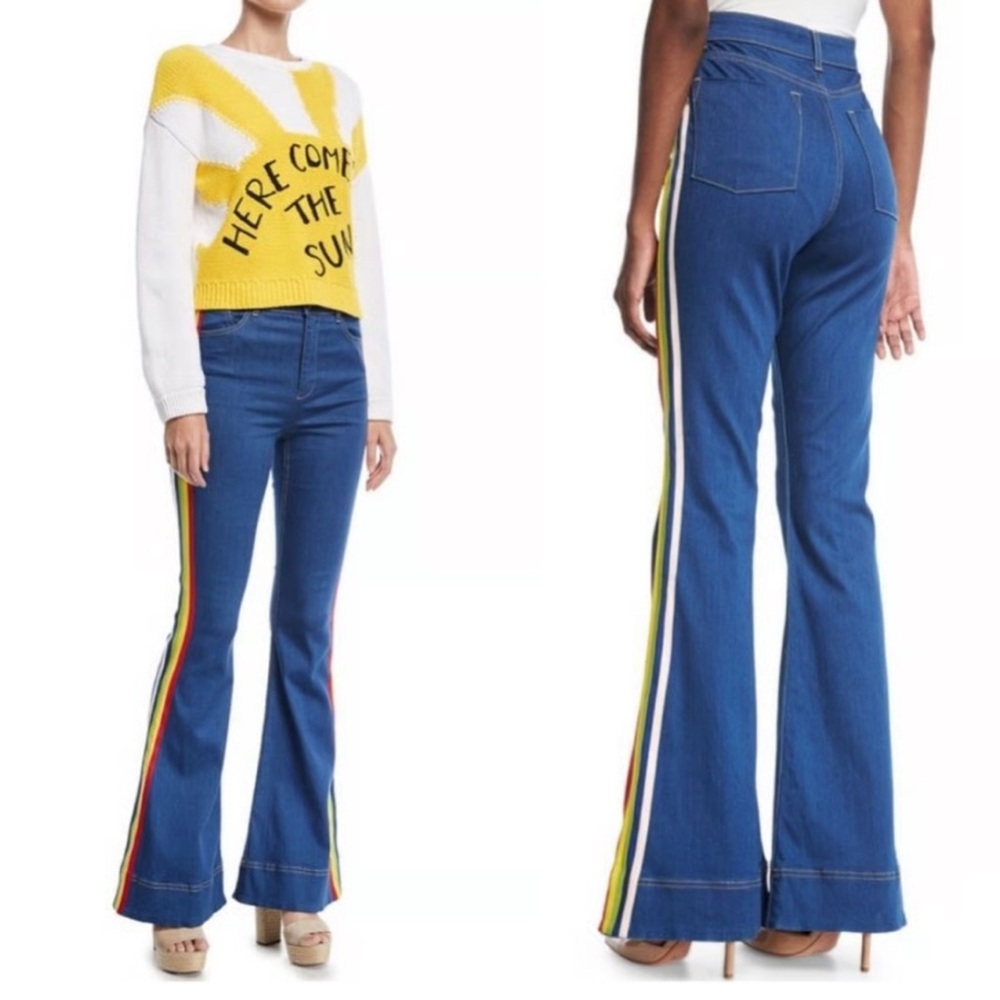 Alice + Olivia “Kayleigh” rainbow stripe bell bottom flare jeans 25
